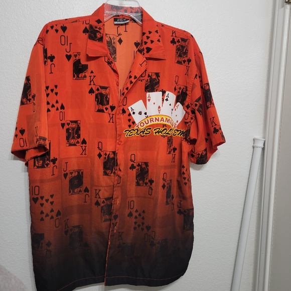 JET Streetwear Texas Hold Em Tourn Button Up Poker Short Sleeve Shirt Size Large - Picture 1 of 7
